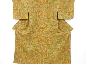 縮緬地裂取りに花古典柄小紋着物